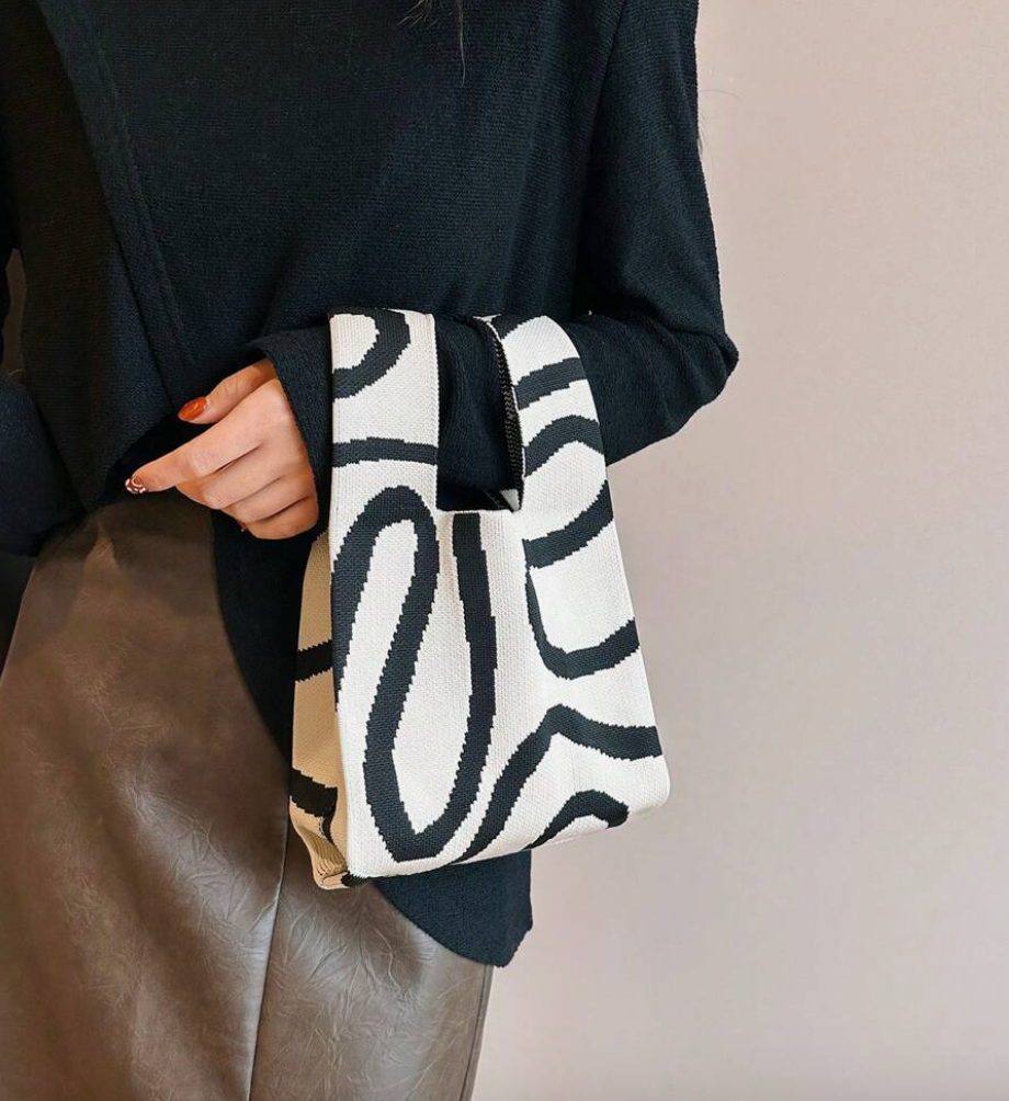 White & Black Lines Handbag